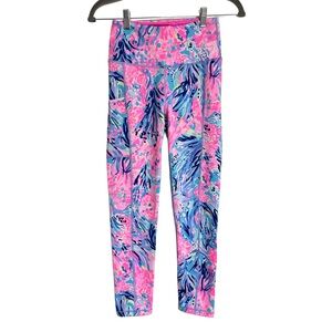 {Lilly Pulitzer Luxletic} "Weekender High Rise Periwinkle Fan Sea" Midi Leggings
